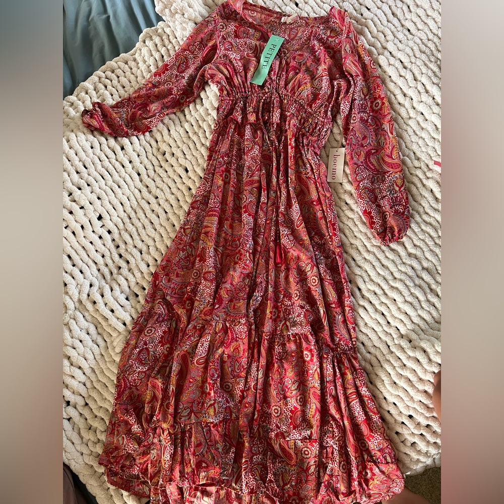 Boemo Anthropologie Red Paisley Maxi Dress NWT